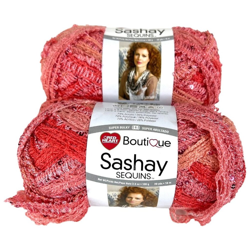 2 Red Heart Boutique Sashay Sequin Yarn Panda CORAL 3.5 OZ Skeins Ball New 1931